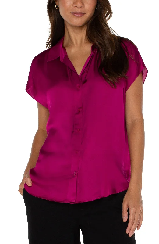 BUTTON FRONT DOLMAN SLEEVE BLOUSE Silky Tunic Blouse