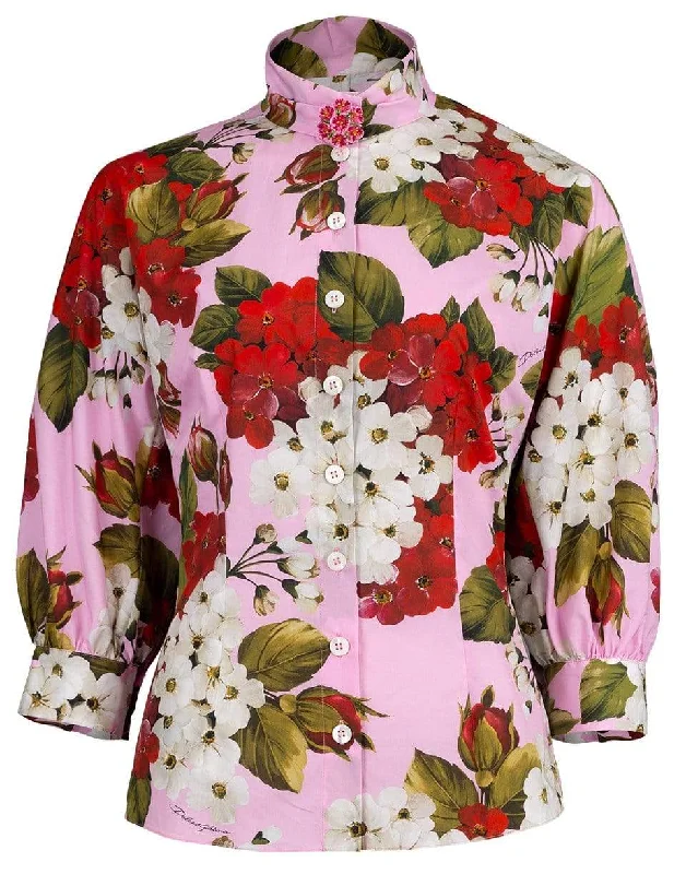Puff Sleeve Rose Print Blouse Elegant Lace Blouse
