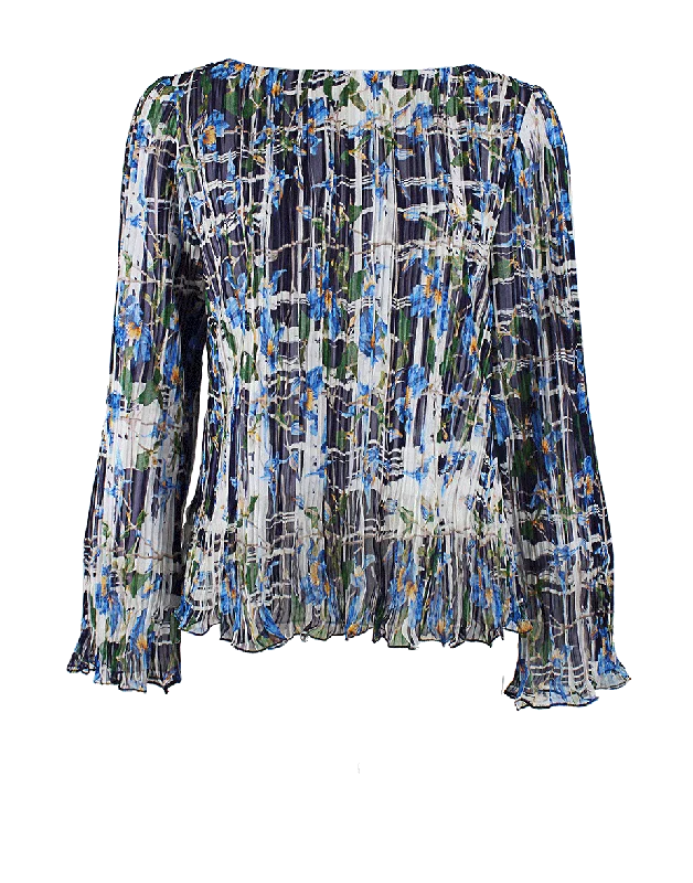 Long Sleeve Pleated Blouse Casual Stripe Blouse