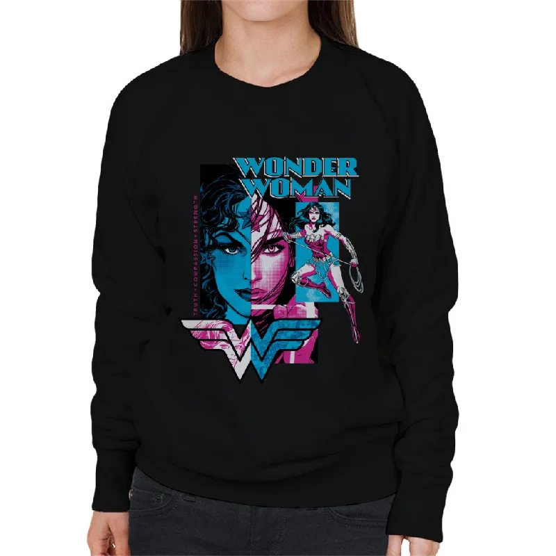 Wonder Woman Blue And Purple Montage Women's Sweatshirt Hoodie with V-Neck Classic Versatile