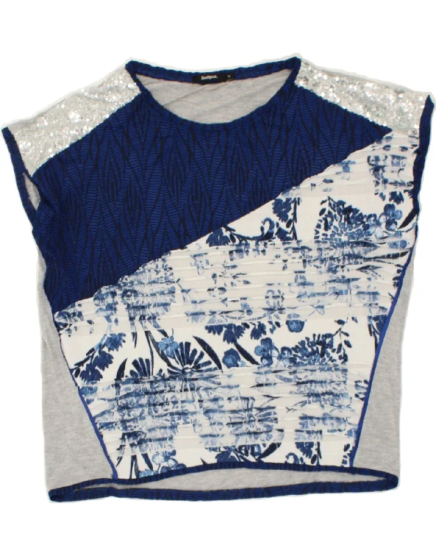 DESIGUAL Womens Oversized Abstract Pattern Blouse Top UK 14 Medium Blue Feminine Puff Blouse DESIGUAL Womens Oversized Abstract Pattern Blouse Top UK 14 Medium Blue Feminine Puff Blouse