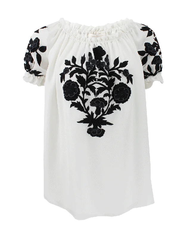 Embroidered Peasant Blouse Feminine Pastel Blouse