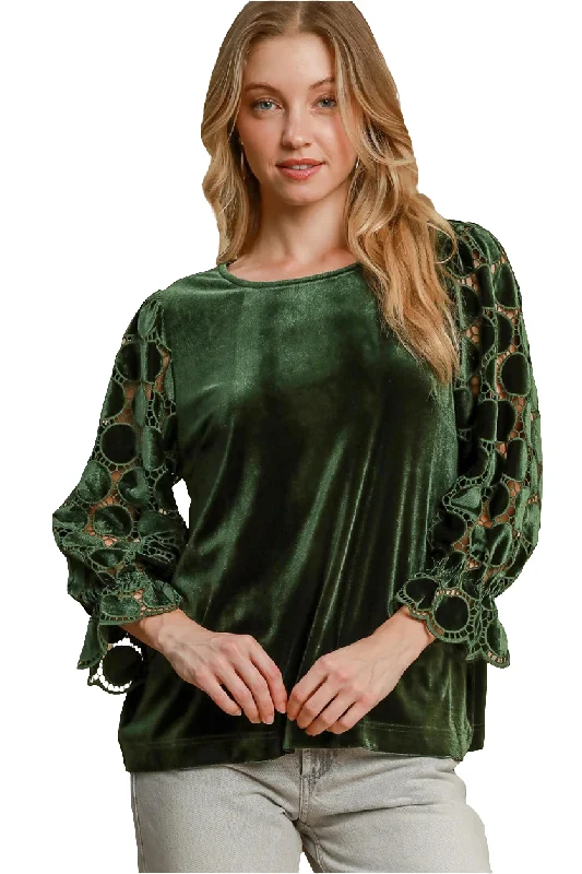 Umgee Lace Velvet Retro Top Sheer Polka-dot Ruffle Long Sleeve Shirt Boho Blouse Satin Long Blouse Umgee Lace Velvet Retro Top Sheer Polka-dot Ruffle Long Sleeve Shirt Boho Blouse Satin Long Blouse