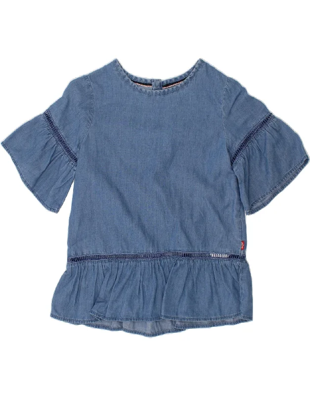 LEVI'S Girls Blouse Top 8-9 Years Small  Blue Lyocell Chic Wrap Blouse
