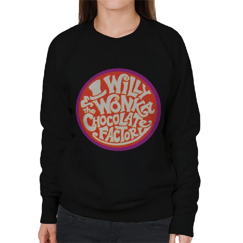 Willy Wonka and The Chocolate Factory Classic Logo Women's Sweatshirt Hoodie with Slit Hem Functional Movement
