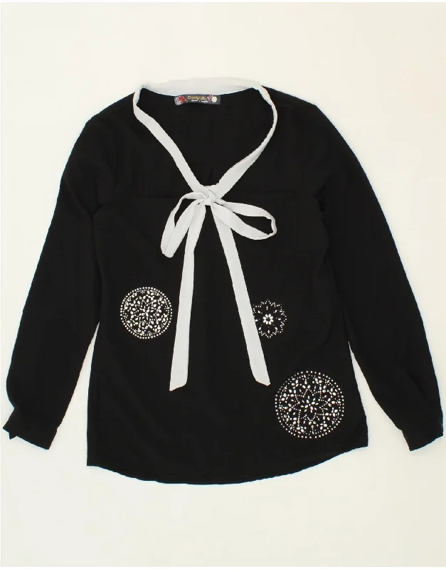 DESIGUAL Womens Oversized Front Tie Long Sleeve Blouse Top UK 6 XS Black Boho Chic Blouse DESIGUAL Womens Oversized Front Tie Long Sleeve Blouse Top UK 6 XS Black Boho Chic Blouse