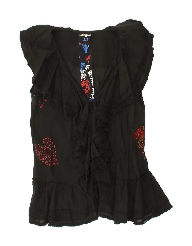 DESIGUAL Womens Short Sleeve Ruffle Front Shirt Blouse UK 14 Large Black Romantic Lace Blouse DESIGUAL Womens Short Sleeve Ruffle Front Shirt Blouse UK 14 Large Black Romantic Lace Blouse