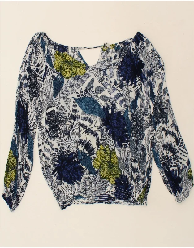 DESIGUAL Womens Long Sleeve Blouse Top UK 16 Large Blue Floral Feminine Satin Blouse DESIGUAL Womens Long Sleeve Blouse Top UK 16 Large Blue Floral Feminine Satin Blouse