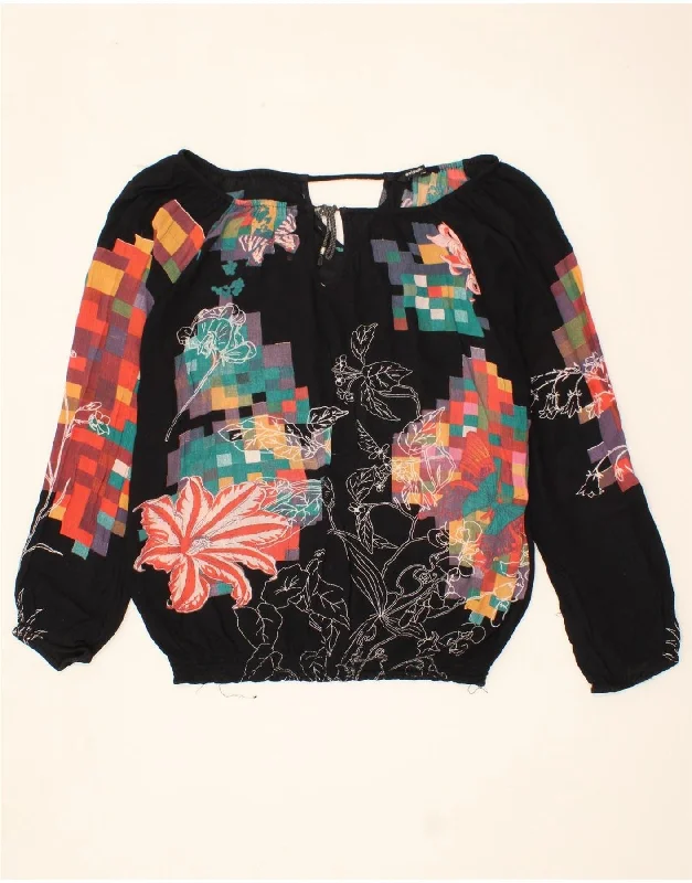 DESIGUAL Womens Oversized Long Sleeve Blouse Top UK 18 XL Black Floral Embroidered Floral Blouse DESIGUAL Womens Oversized Long Sleeve Blouse Top UK 18 XL Black Floral Embroidered Floral Blouse