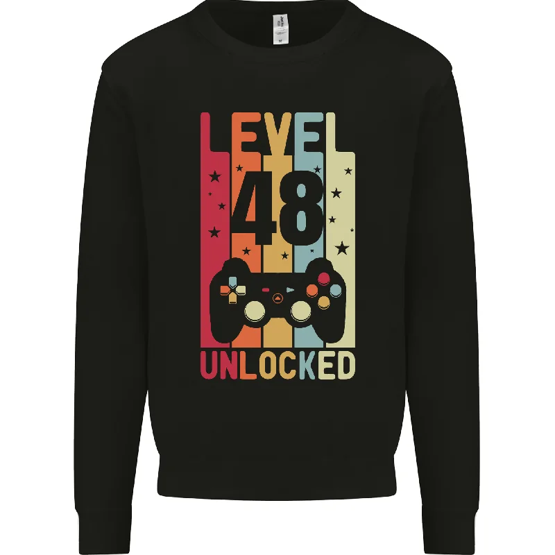 48th Birthday Level Up Gaming 48-Year-Old Men's Sweatshirt Jumper Hoodie with Typography Text Message 48th Birthday Level Up Gaming 48-Year-Old Men's Sweatshirt Jumper Hoodie with Typography Text Message