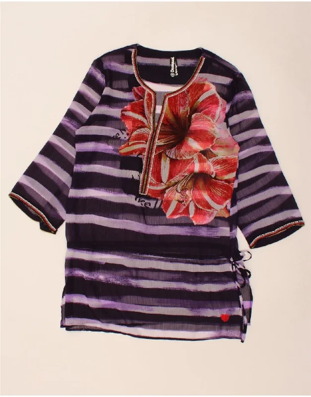 DESIGUAL Womens See Through 3/4 Sleeve Blouse Top UK 14 Medium Purple Peter Pan Blouse DESIGUAL Womens See Through 3/4 Sleeve Blouse Top UK 14 Medium Purple Peter Pan Blouse