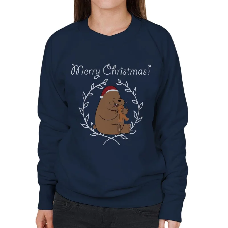 We Bare Bears Christmas Gingerbread Man Merry Xmas Women's Sweatshirt Hoodie with Hem Lace Feminine Delicate