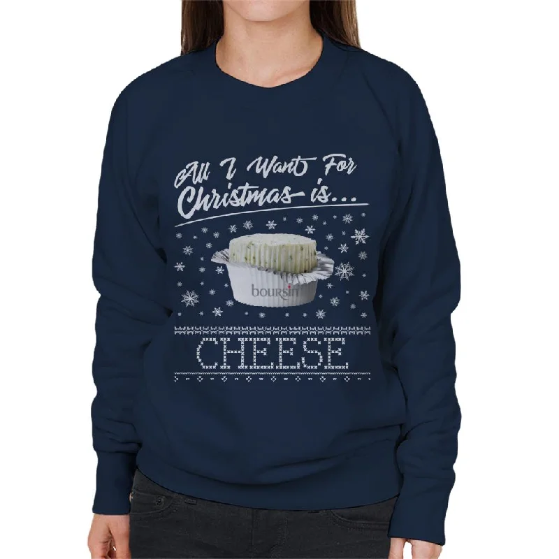 Boursin Christmas All I Want For Christmas Is Cheese Women's Sweatshirt Hoodie with Longline Fit Extended Stylish