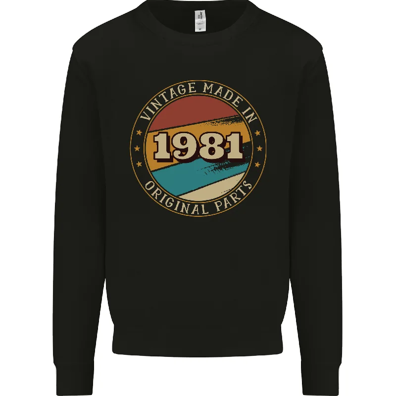 43rd Birthday  Vintage Made In 1981 Mens Sweatshirt Jumper Hoodie with Hem Fringe Bohemian Relaxed