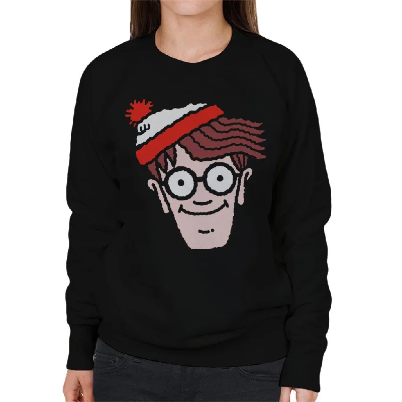 Where's Wally Character Head Women's Sweatshirt Hoodie with Hem Applique Textured Unique