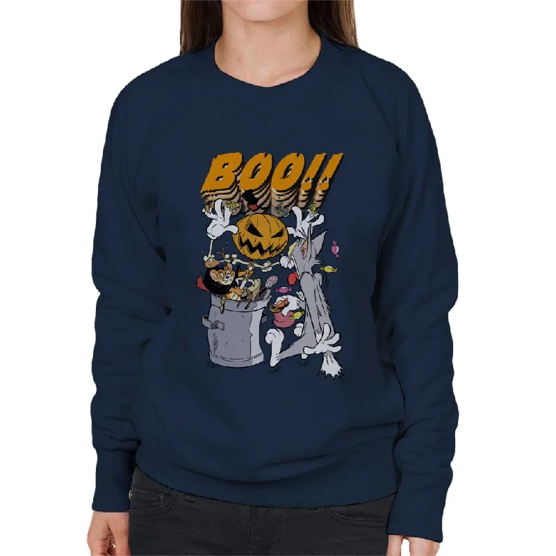 Tom and Jerry Halloween Pumpkin Boom Women's Sweatshirt Hoodie with Puffed Sleeves Voluminous Trendy
