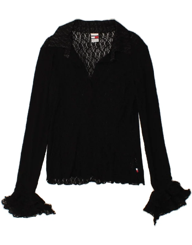 TOMMY HILFIGER Womens See Through Blouse Top UK 16 Large Black Nylon Embroidered Cotton Blouse TOMMY HILFIGER Womens See Through Blouse Top UK 16 Large Black Nylon Embroidered Cotton Blouse