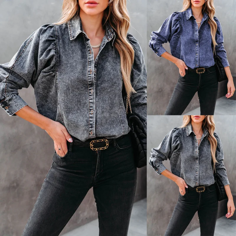 Women Autumn Winter Vintage Casual Fashion Loose Street Long-Sleeved Denim Blouse Embroidered Cotton Blouse Women Autumn Winter Vintage Casual Fashion Loose Street Long-Sleeved Denim Blouse Embroidered Cotton Blouse