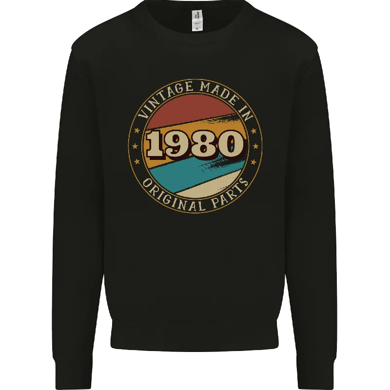 44th Birthday Vintage Made In 1980 Mens Sweatshirt Jumper Hoodie with Hem Embroidery Detailed Premium 44th Birthday Vintage Made In 1980 Mens Sweatshirt Jumper Hoodie with Hem Embroidery Detailed Premium