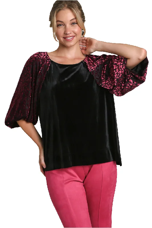 Umgee Leopard Velvet Sheer Balloon Half Sleeve Shirt Split Side Top High-Low Blouse Embroidered Floral Blouse Umgee Leopard Velvet Sheer Balloon Half Sleeve Shirt Split Side Top High-Low Blouse Embroidered Floral Blouse