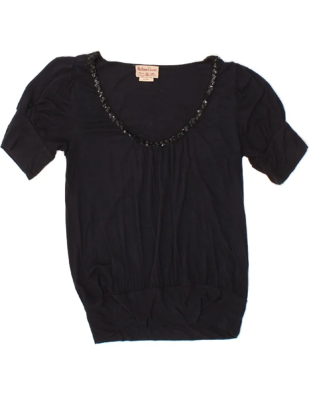 MARLBORO CLASSICS Womens Short Sleeve Blouse Top UK 14 Large Navy Blue Modern Work Blouse MARLBORO CLASSICS Womens Short Sleeve Blouse Top UK 14 Large Navy Blue Modern Work Blouse