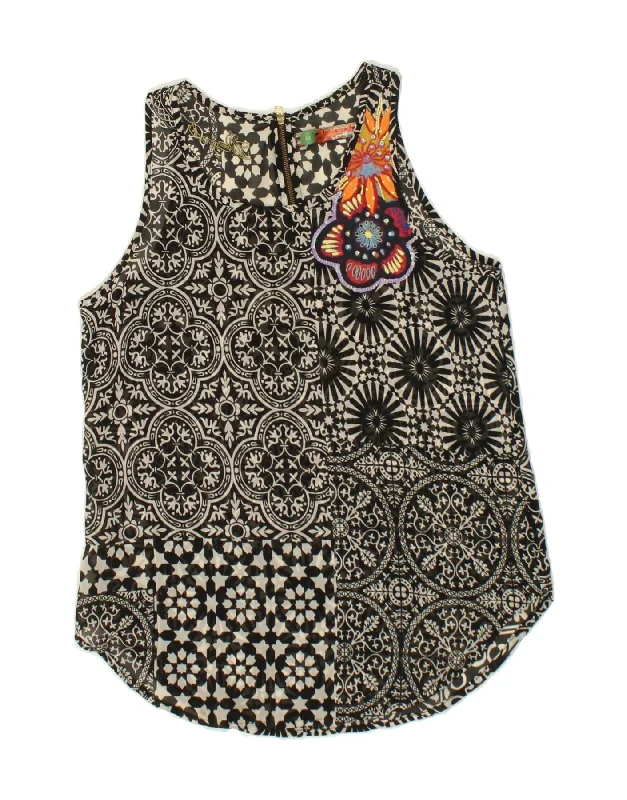 DESIGUAL Womens Sleeveless See Through Blouse Top UK 10 Small Black Embellished Collar Blouse DESIGUAL Womens Sleeveless See Through Blouse Top UK 10 Small Black Embellished Collar Blouse