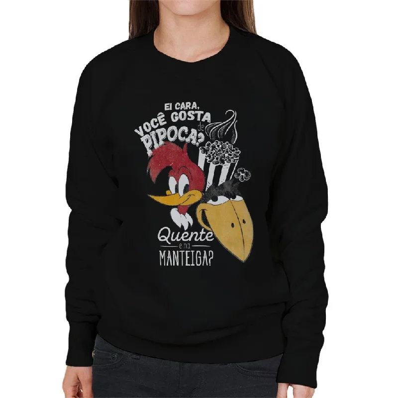 Woody Woodpecker Ei Cara Voce Gosta De Pipoca Women's Sweatshirt Hoodie with Back Slit Movement Comfort Woody Woodpecker Ei Cara Voce Gosta De Pipoca Women's Sweatshirt Hoodie with Back Slit Movement Comfort