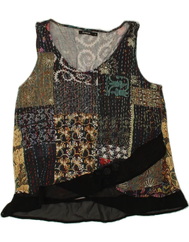 DESIGUAL Womens Sleeveless Blouse Top UK 18 XL Black Patchwork Smart Business Blouse DESIGUAL Womens Sleeveless Blouse Top UK 18 XL Black Patchwork Smart Business Blouse