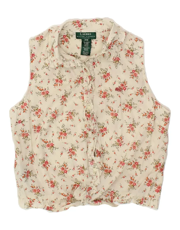 RALPH LAUREN Womens Petite Crop Sleeveless Shirt Blouse UK 14 Medium Beige Sweetheart Neck Blouse RALPH LAUREN Womens Petite Crop Sleeveless Shirt Blouse UK 14 Medium Beige Sweetheart Neck Blouse