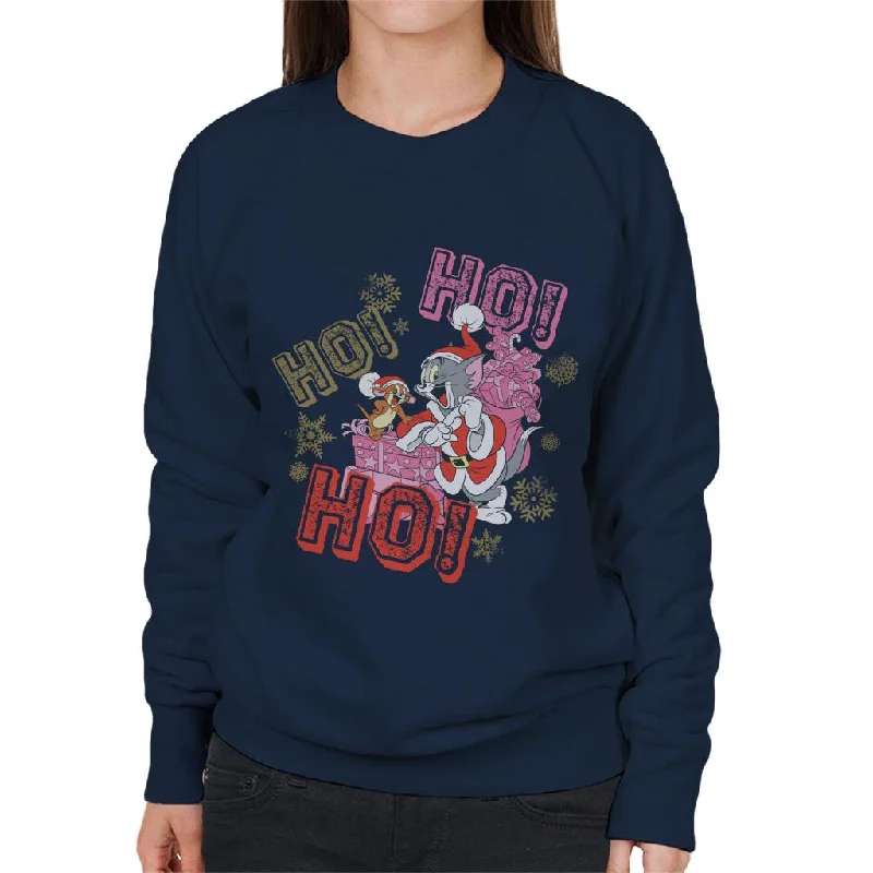 Tom and Jerry Christmas Ho Ho Ho Women's Sweatshirt Hoodie with Hem Drawcord Adjustable Customizable
