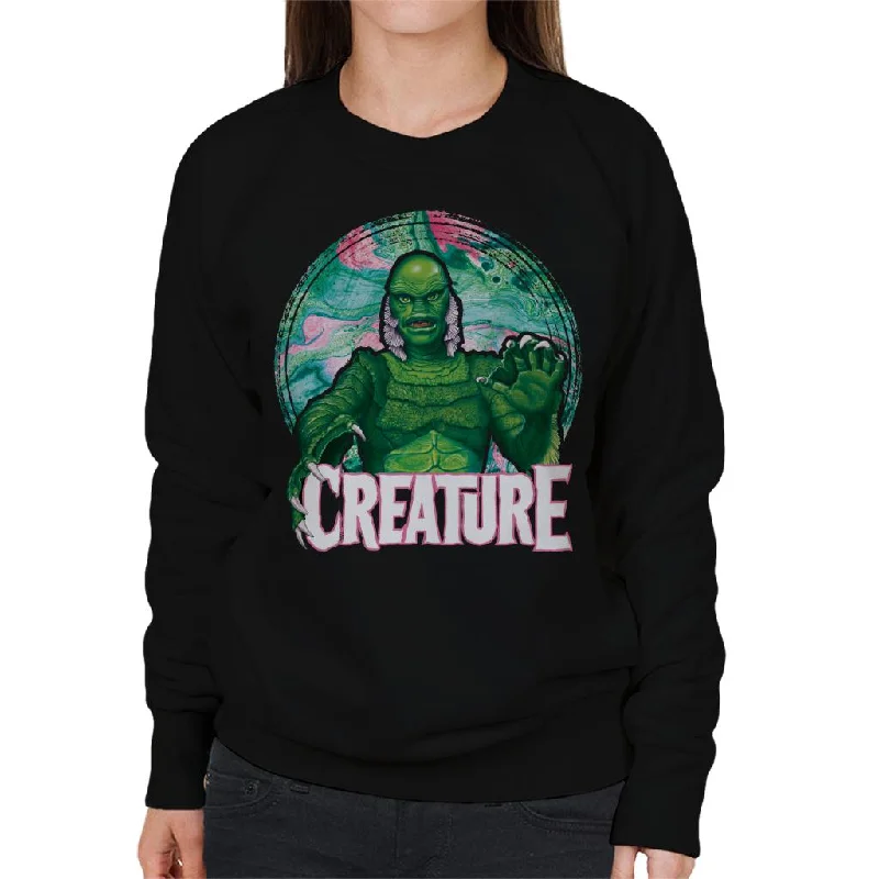 Creature From The Black Lagoon Mix Circle Women's Sweatshirt Hoodie with Frayed Bohemian Relaxed