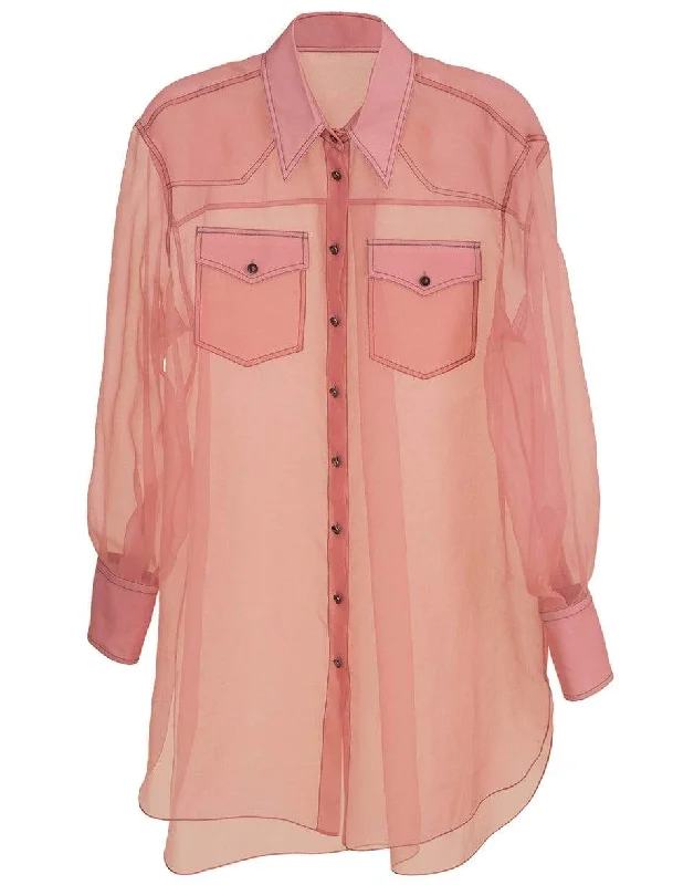 Western Detail Organza Blouse Peter Pan Collar Blouse