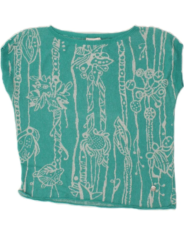 DIESEL Womens Abstract Pattern Blouse Top  UK 6 XS Green Textured Cotton Blouse