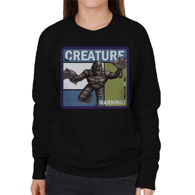 The Creature From The Black Lagoon Warning Women's Sweatshirt Hoodie with Drawcord Adjustable Secure