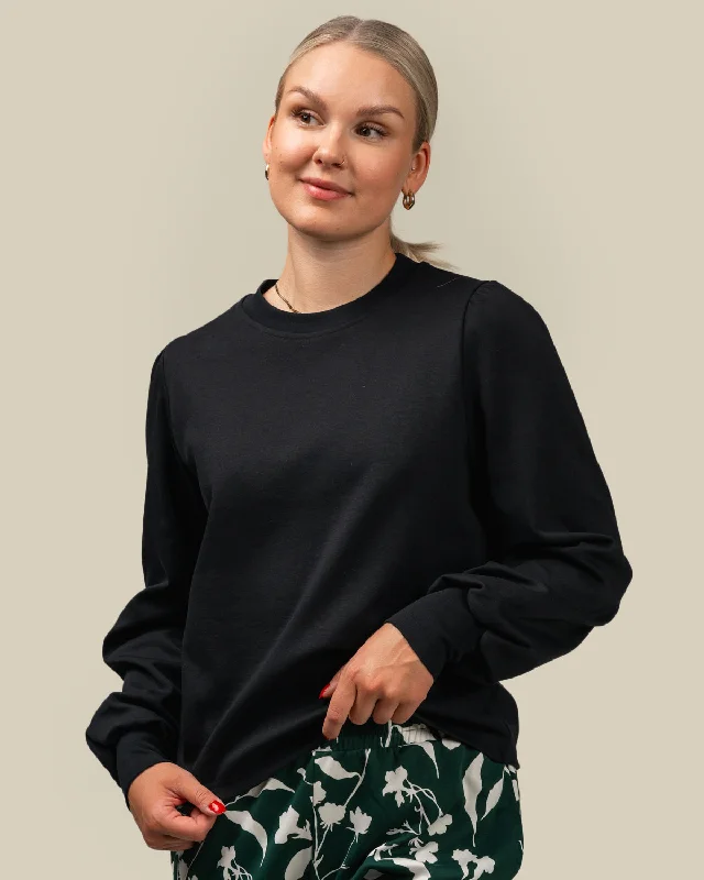 Toive Puffed Sleeve Blouse Black Lightweight Floral Blouse