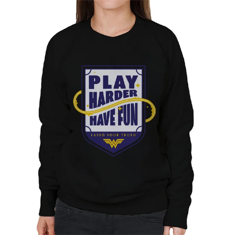 Wonder Woman Sports Play Harder Lasso Your Truth Women's Sweatshirt Hoodie with Stripes Bold Sporty
