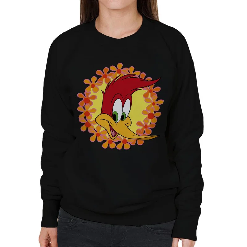 Woody Woodpecker Floral Border Women's Sweatshirt Hoodie with Belted Waist Structured Tailored Woody Woodpecker Floral Border Women's Sweatshirt Hoodie with Belted Waist Structured Tailored