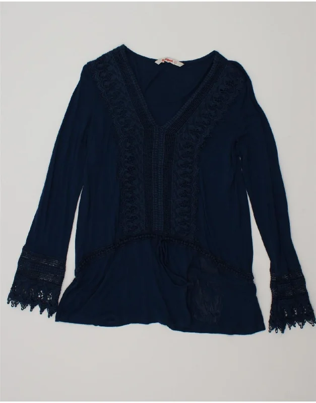 DESIGUAL Womens Long Sleeve Blouse Top UK 12 Medium Navy Blue Viscose Peter Pan Blouse DESIGUAL Womens Long Sleeve Blouse Top UK 12 Medium Navy Blue Viscose Peter Pan Blouse