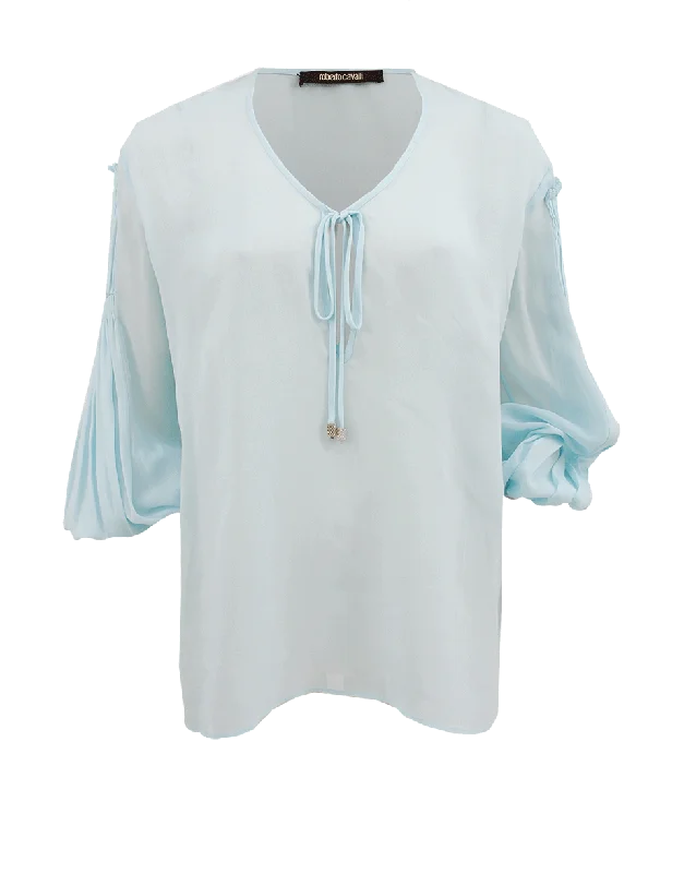 Long Sleeve Tie Blouse Semi-Sheer Blouse
