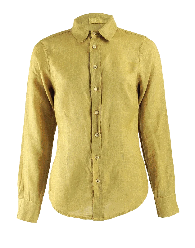 Long Sleeve Boyfriend Linen Blouse Chic Wrap Blouse