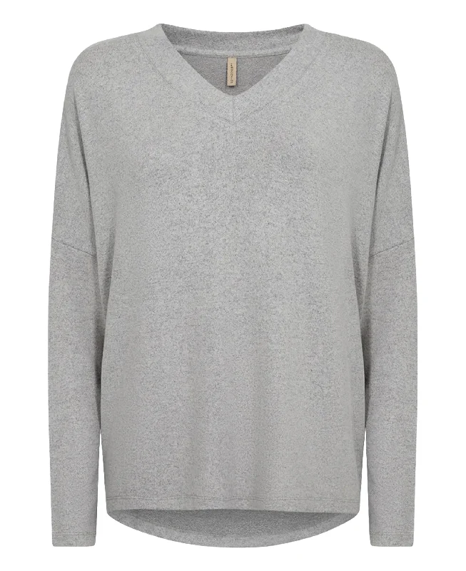Biara 90 Blouse - Light Grey Melange Collared Satin Blouse