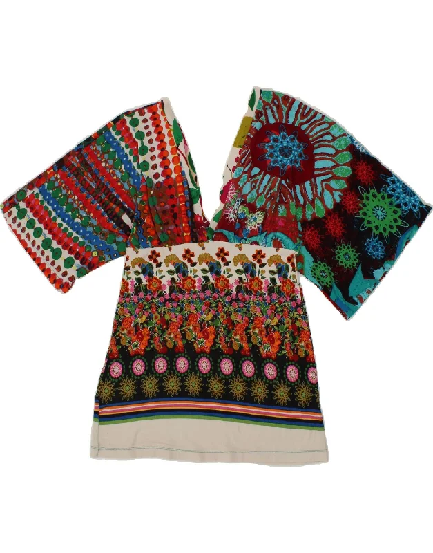 DESIGUAL Womens Batwing Blouse Top UK 8 Small Multicoloured Floral Feminine Puff Blouse DESIGUAL Womens Batwing Blouse Top UK 8 Small Multicoloured Floral Feminine Puff Blouse