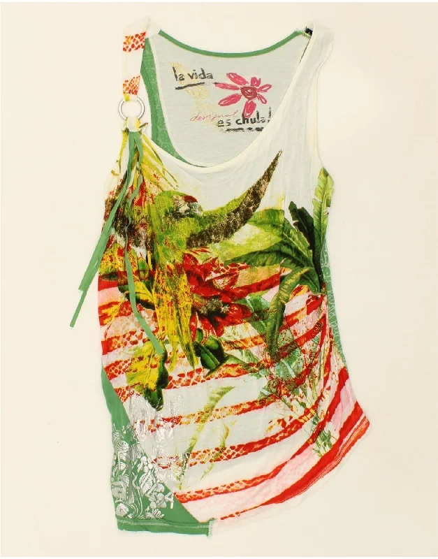 DESIGUAL Womens Graphic Sleeveless Blouse Top UK 14 Large Green Floral Elegant Peplum Blouse DESIGUAL Womens Graphic Sleeveless Blouse Top UK 14 Large Green Floral Elegant Peplum Blouse