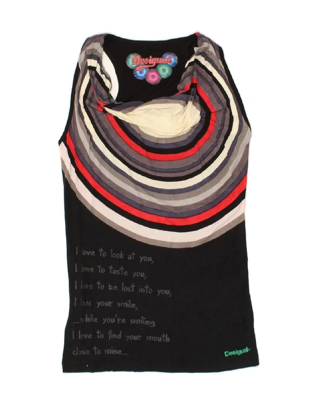 DESIGUAL Womens Graphic Sleeveless Blouse Top UK 14 Large Black Striped Soft Modal Blouse DESIGUAL Womens Graphic Sleeveless Blouse Top UK 14 Large Black Striped Soft Modal Blouse