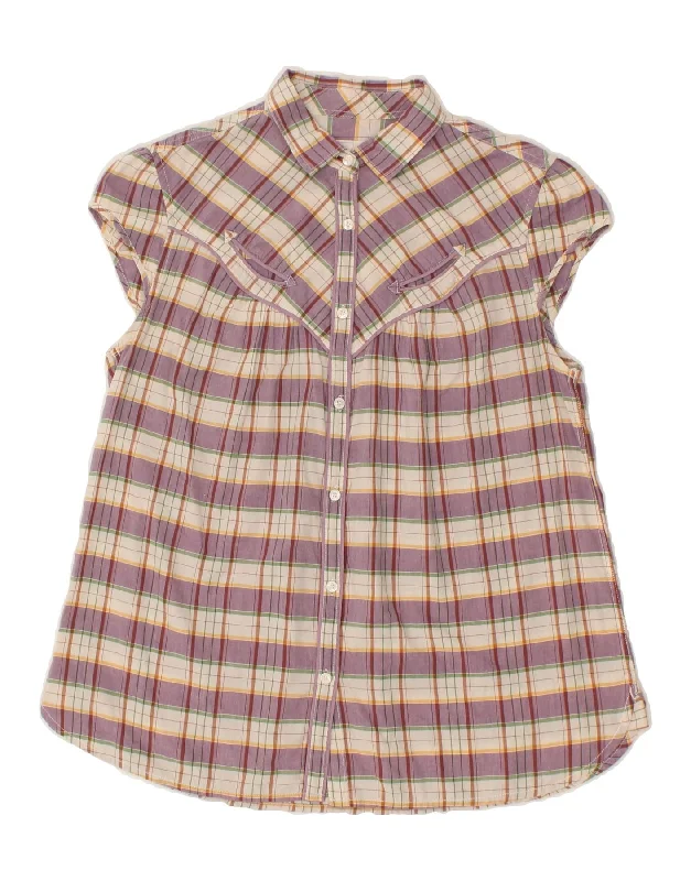 LEVI'S Womens Short Sleeve Shirt Blouse UK 12 Medium Purple Check Office Formal Blouse LEVI'S Womens Short Sleeve Shirt Blouse UK 12 Medium Purple Check Office Formal Blouse