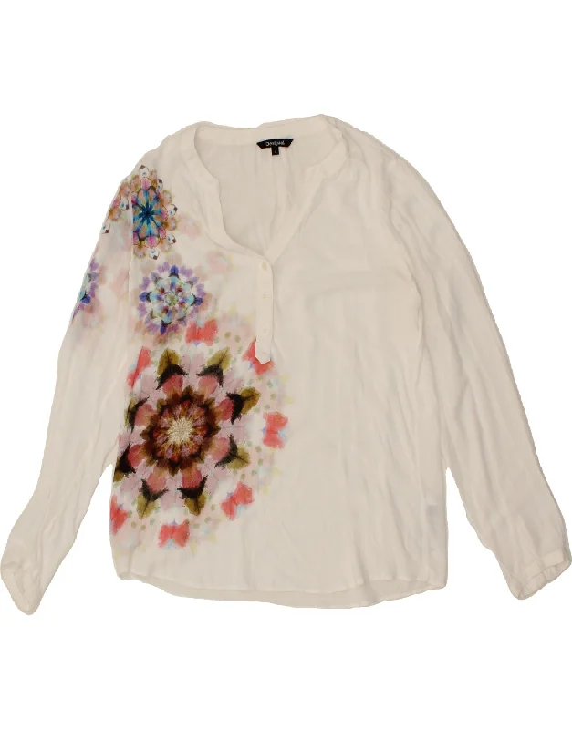 DESIGUAL Womens Long Sleeve Shirt Blouse UK 16 Large White Floral Viscose Sweetheart Neck Blouse DESIGUAL Womens Long Sleeve Shirt Blouse UK 16 Large White Floral Viscose Sweetheart Neck Blouse