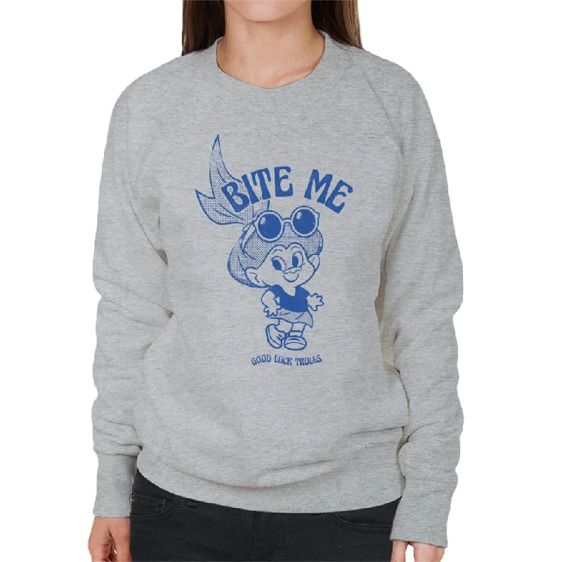 Trolls Bite Me Good Luck Trolls Women's Sweatshirt Hoodie with Raglan Sleeves Sporty Comfortable Trolls Bite Me Good Luck Trolls Women's Sweatshirt Hoodie with Raglan Sleeves Sporty Comfortable