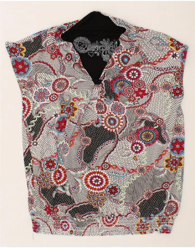 DESIGUAL Womens Abstract Pattern Blouse Top UK 16 Large Multicoloured Frilled Cuff Blouse DESIGUAL Womens Abstract Pattern Blouse Top UK 16 Large Multicoloured Frilled Cuff Blouse