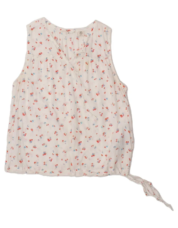 LEVI'S Womens Sleeveless Blouse Top UK 18 XL White Floral Cotton Bell Sleeve Blouse