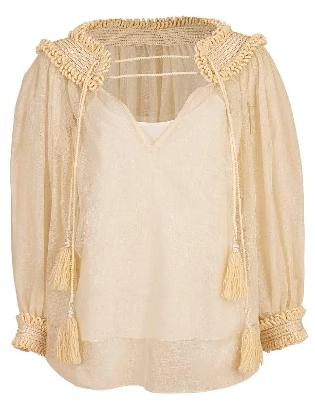 Silk Linen Peasant Blouse Chic Square Blouse